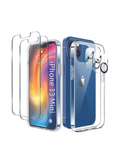 Buy 2 Tempered Glass Screen Protector and 2 Camera Lens Protector For iPhone 13 Mini 5.4 Inch Clear in UAE