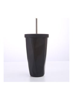 Buy Stainless Steel Insulated Coffee Tumbler Cup with Lid and Straw Black in UAE