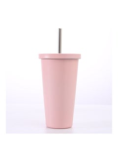 Buy Stainless Steel Insulated Coffee Tumbler Cup with Lid and Straw Pink 17.5x6.5x10cm in UAE