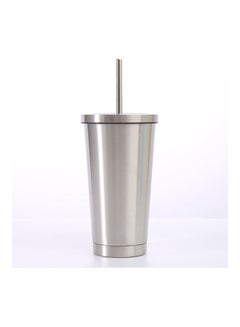 Buy Stainless Steel Insulated Coffee Tumbler Cup with Lid and Straw Silver in UAE