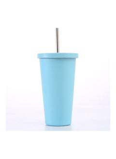 Buy Stainless Steel Insulated Coffee Tumbler Cup with Lid and Straw Blue in UAE