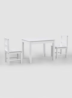 Buy Children Table With Chairs - Wooded Kids play table - Brilliant White 60 x 46 x 48cm in UAE