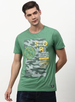 Buy Sport Strike Print Crew Neck Regular Fit T-Shirt Mint Green in Saudi Arabia