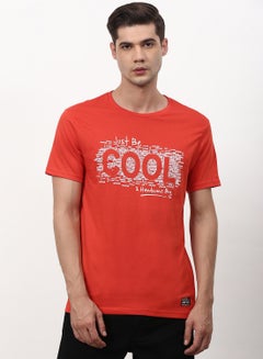 اشتري Graphic Printed Crew Neck Regular Fit T-Shirt Orange/Red في السعودية