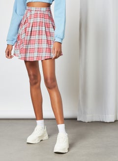 Buy Checked Mini Skirt Pink in Saudi Arabia