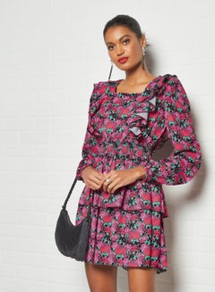 Buy Floral Print Mini Dress Multicolour in UAE