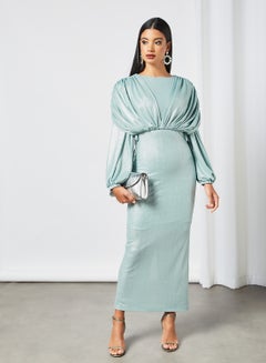 Buy Body Draped Bardot Dress Green in UAE