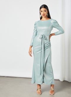Buy Wrap-Over Bar Dot Dress Green in Saudi Arabia