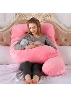 Buy U Shaped Nursing And Maternity Pillow With Removable Velvet Cover Cotton Pink 55x27x7.8inch in Saudi Arabia