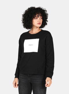 Buy Casual Graphic Printed Crew Neck Regular Fit Sweatshirt Black in Saudi Arabia