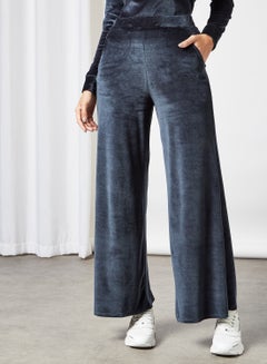 Buy Velvet Wide Leg Pants Navy in UAE