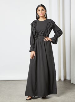 Buy Ruffle Detail Maxi Dress Black in UAE