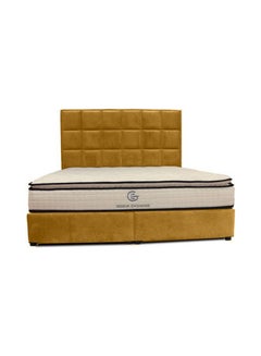 Buy Elegant Upholstered Bed  With Prime Double Face Medical Mattress White/Beige in Saudi Arabia