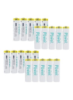 Buy 2800.0 mAh 20-Piece Rechargeable High Capacity AA Batteries 1.2V White in UAE