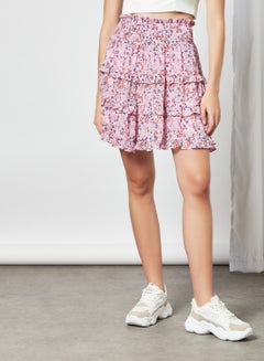 Buy Floral Print Mini Skirt Pink in Saudi Arabia