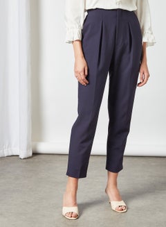 اشتري Cropped Pleated Trousers Dark Blue في الامارات