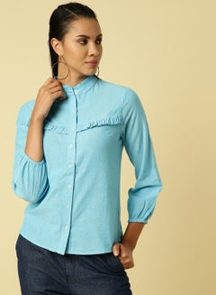 Buy Three-Quarter Sleeve Shirt Blue in Saudi Arabia