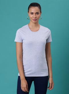 Buy Solid Pattern Round Neck T-Shirt Oatmeal Melange in Saudi Arabia
