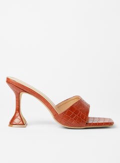 Buy Textured Heel Sandals Brown in Saudi Arabia