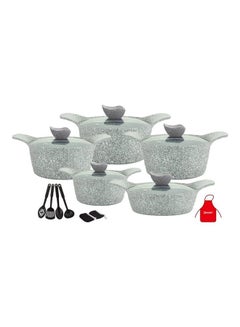 اشتري طقم أدوات طهي من الجرانيت مكون من 17 قطعة يحتوي على 1xcasserole مع غطاء مقاس 20 سم، و1xcasserole مع غطاء، و1xcasserole مع غطاء مقاس 28 سم، و1xcasserole مع غطاء مقاس 32 سم، وكسرولة من الشبال مع غطاء مقاس 28 سم، و7 أدوات طهي رمادي في الامارات