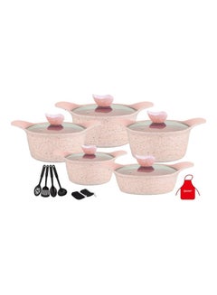 Buy 17-Piece Granite Cookware Set Includes 1xCasserole With Lid 20cm, 1xCsserole With Lid 24cm, 1xCasserole With Lid  28cm, 1xCasserole With Lid 32cm, 1xShallow Casserole With Lid 28cm, 7xCooking Tools Pink in UAE