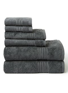 Buy 100% Cotton Air Rich 2 Bath + 2 Hand + 2 Face Towel Set 550 GSM Coal 142.24x76.2x33cm in UAE