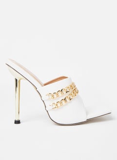 Buy Chain Overlay Stiletto Heels White in Saudi Arabia