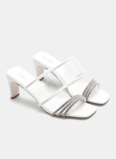 Buy Stone Embellished Strap Heeled Sandals White in UAE