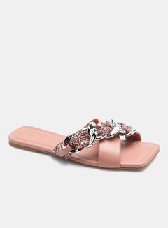 Buy Criss-Cross Chain Detail Strap Flat Sandals Pink/Silver in UAE
