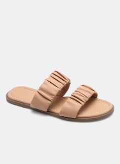 Buy Ruched Double Strap Flat Sandals Beige in UAE