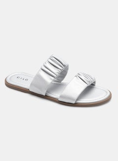 Buy Ruched Double Strap Flat Sandals Metallic Silver in UAE