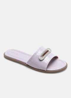 Buy Animal Pattern Broad Strap Slides Lilac in UAE