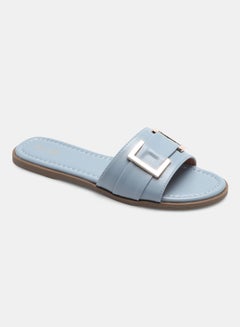 Buy Solid Pattern Buckle Detail Strap Slides Blue in UAE