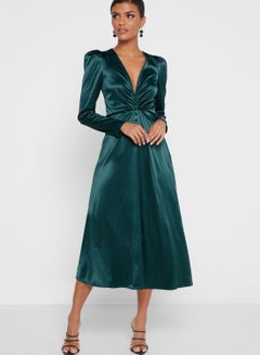 Buy Ruched Detail Buttoned Dress Green in Saudi Arabia