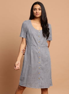 Buy Casual Knee Length Dress Blue/White in UAE
