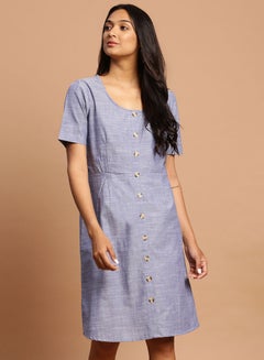Buy V-Neck Casual Dress Blue in Saudi Arabia