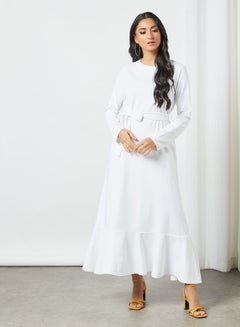 Buy Belt Hem Detail Maxi Dress White in UAE