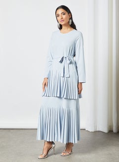 Buy Double-Tiered Pleated Maxi Dress Light Blue in Egypt