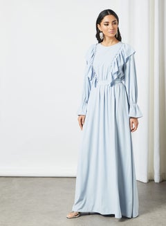 Buy Ruffle Detail Maxi Dress Light Blue in UAE