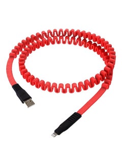 Buy Lightning to USB Type A Cable 2.1A Fast charge Retractable Extendable Flexible Ductile and Stretch Proof High Density Braided Wire Spring Coiled for Charging, Data Transfer at 480Mbps Red in UAE