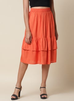 Buy Solid Pattern Knee Length Skirt Orange in UAE