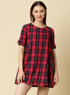 Buy Round Neck Checkered Mini Dress Multicolour in UAE