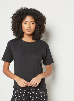 Buy Plain Relaxed Loungewear T-Shirt Black in UAE
