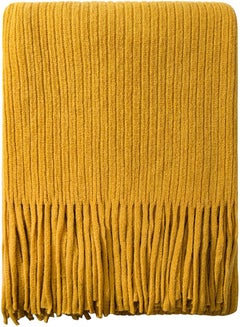 Buy Tassel Soft Blanket Polyester Yellow 125x150cm in Saudi Arabia