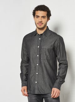 Buy Patch Pocket Denim Shirt Black in Saudi Arabia