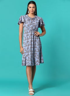 Buy Floral Printed Knee Length Dress Multicolour in Saudi Arabia