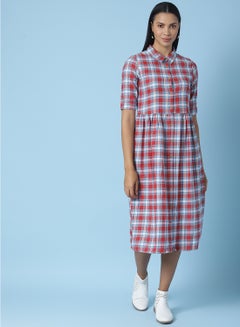 Buy Casual Checkered Midi Dress Multicolour in UAE