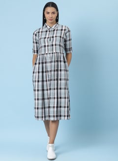 Buy Casual Checkered Midi Dress Multicolour in UAE