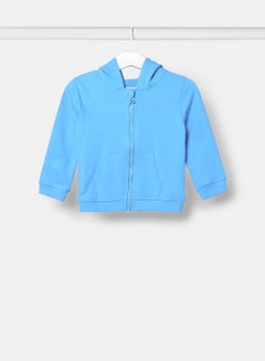 Buy Boys Hooded Neck Sleeve Zip-Through Cyan Blue in UAE