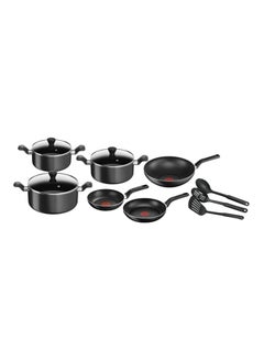 Buy 12-Piece Super Cook Set (Frypan 22/24, Wokpan 28, Stewpot 22/24/28+ Lid, Spoon, Slotted Spoon, Long Spatula) Black 24cm in UAE